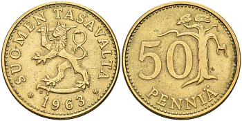 Финляндия 50 пенни 1963 S KM 48 алюминиевая бронза 4591-144