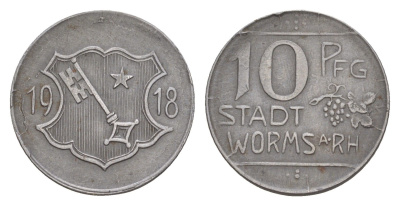 Вормс 10 пфеннигов 1918 Funck 613.2A, Men05 27640.2, Men18 34694.2 железо 4643-1017