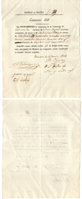 Франция платежный мандат / платежное поручение на суммму 5 франков 1833 оплата работ / услуг бумага 8618-5-1-2