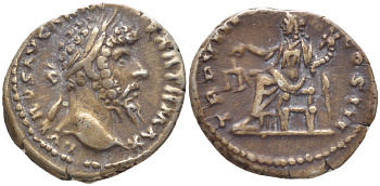 Римская Империя денарий 168 Луций Вер, L VERVS AVG ARM PARTH MAX, бюст императора / TR P VIII IMP V COS III, Эквитата, персонификация Справедливости, Рим, 3,20 гр RIC 595 серебро 1073-18-15