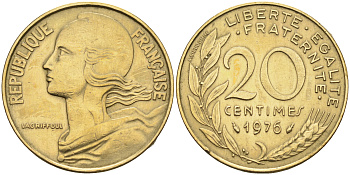 Франция 20 сантимов 1976 тип Marianne KM 930 медь алюминий никель    4177-115