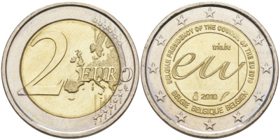 Бельгия 2 евро 2010 Председательство в Совете Европы KM 289 биметалл UNC 4111-726