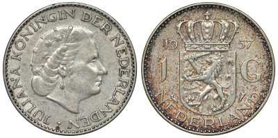 Нидерланды 1 гульден 1957 Юлиана (1948-1980) KM 184 серебро 71-1126