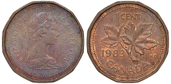 Канада 1 цент 1983 Елизавета II KM 132 бронза 4596-418