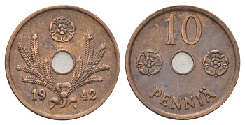 Финляндия 10 пенни 1942 KM 33 медь 4668-911