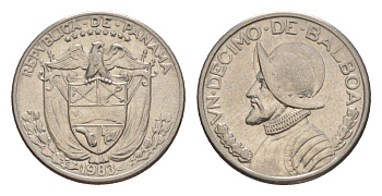 Панама 1/10 бальбоа (10 сентесимо) 1983 KM 10 медь плакированная медно-никелем aUNC 4644-164