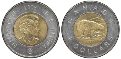 Канада 2 доллара 2006 полярный медведь KM 496 биметалл 4605-627