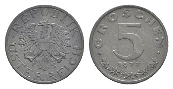 Австрия 5 грошей 1977 KM 2875 цинк 4567-829