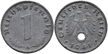 ГЕРМАНИЯ 1 РЕЙХСПФЕННИГ 1941 A KM 97, J.369 цинк 96-662