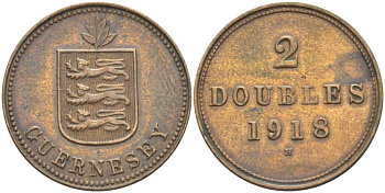 Гернси 2 дабла (дубля) 1918 H KM 12 бронза 3996-834
