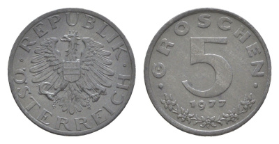 Австрия 5 грошей 1977 KM 2875 цинк 4567-829