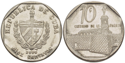 Куба 10 сентаво 2000 форт в Гаване Ла-Фуэрса KM 576.2 сталь плакированная никелем 66-667