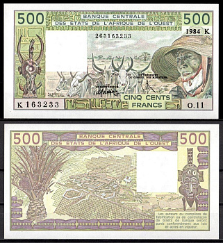 Западная Африка, Сенегал 500 франков 1984 Pick 706 Kg бумага UNC (пресс) 7214-19-4-2