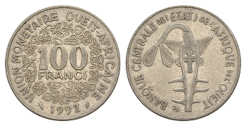 Западная Африка (BCEAO) 100 франков 1992 Центральный банк государств Западной Африки KM 4 никель 4642-337