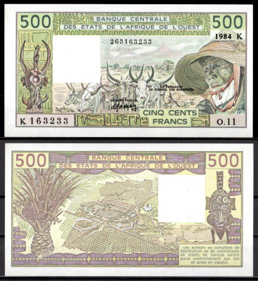Западная Африка, Сенегал 500 франков 1984 Pick 706 Kg бумага UNC (пресс) 7214-19-4-2