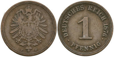 Германия 1 пфенниг 1876 F KM 1, J. 1, Weege 1 медь 4547-933