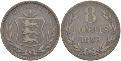 Гернси 8 даблов (дублей) 1889 Н KM 7 бронза 4517-942