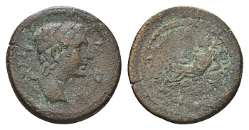 Римская Империя, Провинция Азия, Лидия, Фиатира (?) АЕ 161-180 Марк Аврелий, бюст персонификации Сената/речной бог медь 1100-3-53