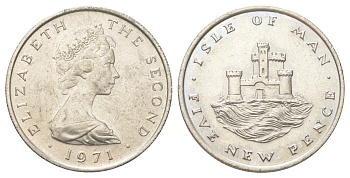 Остров Мэн 5 пенсов 1971 KM 22 медно-никель aUNC 4624-345