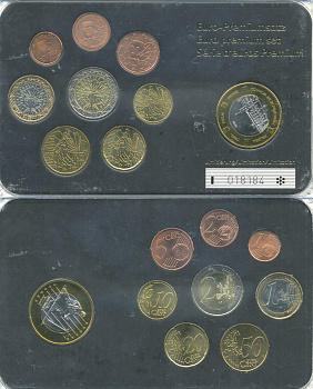 Франция евронабор из 8 монет + 1 европробник 2000-2008 в пластиковой запайке    UNC  7-5-5-12