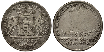 Австрия, Галиция и Лодомерия 30 крейцеров 1776 IC-FA Мария Терезия (1740-1780), PURA VIEN, ВЕС 9,06 ГР. KM 3, Herinek 779, Eypeltauer 234 серебро 00-000-00