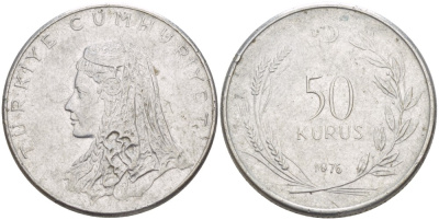 Турция 50 курушей 1976 Анатолийская невеста KM 899 нержавеющая сталь 3334-727