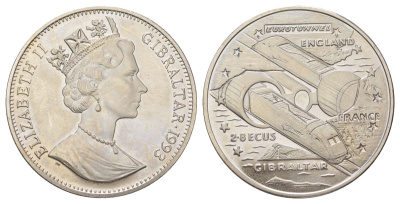 Гибралтар 2,8 экю 1993 Евротоннель KM 478 медно-никель BU 11-069-33