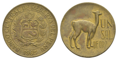 Перу 1 соль 1968 KM 248 латунь aUNC 4587-844