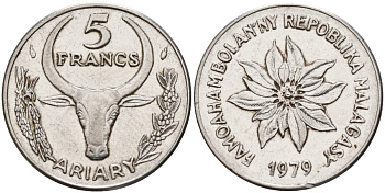Мадагаскар 5 франков 1979 KM 10 сталь 4141-645