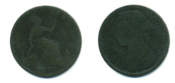 Великобритания 1 пенни 1890 Виктория (1837-1901) KM 755, Spink 3954 бронза 4383-525