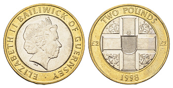 Гернси 2 фунта 1998 KM 83 биметалл UNC 4660-842
