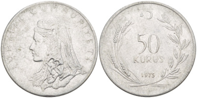Турция 50 курушей 1975 Анатолийская невеста KM 899 нержавеющая сталь 4541-1212