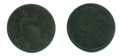 Великобритания 1 пенни 1890 Виктория (1837-1901) KM 755, Spink 3954 бронза 4383-525