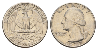 США 25 центов (квотер) 1979 D, Вашингтон KM А164а медь плакированная медно-никелем 4681-437