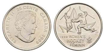 Канада 25 центов 2009 Победа мужской сборной по хоккею на олимпиаде Солт-Лейк-Сити 2002 KM 1064 сталь плакированная никелем UNC 4652-1146