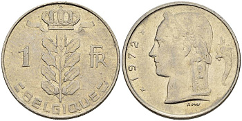 Бельгия 1 франк 1972 Belgique, Бодуэн I (1951-1993) KM 142.1 медно-никель 4546-512