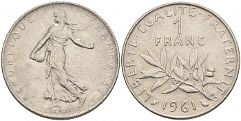 ФРАНЦИЯ 1 ФРАНК 1961 СЕЯТЕЛЬ KM 925.1 никель 186-327