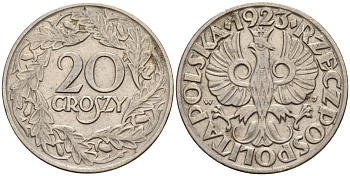 Польша 20 грошей 1923 Y 12 никель 4596-534