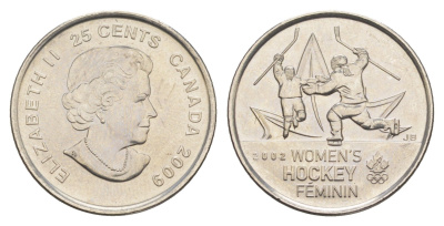 Канада 25 центов 2009 Победа мужской сборной по хоккею на олимпиаде Солт-Лейк-Сити 2002 KM 1064 сталь плакированная никелем UNC 4652-1146