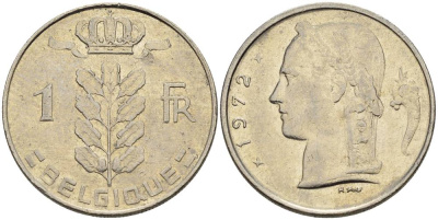 Бельгия 1 франк 1972 Belgique, Бодуэн I (1951-1993) KM 142.1 медно-никель 4546-512