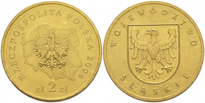 Польша 2 злотых 2004 MW, серия польские воеводства, Силезское воеводство KM 493 нордик UNC 69-1035