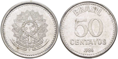 Бразилия 50 сентаво 1986 реформа 1986-1989 KM 604 нержавеющая сталь 217-1257