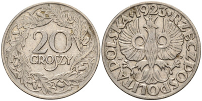 Польша 20 грошей 1923 Y 12 никель 4596-534