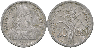 Французский Индокитай 20 сантимов 1945 KM 29 алюминий 4582-914
