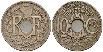 Франция 10 сантимов 1929 KM 866a медно-никель 4601-721