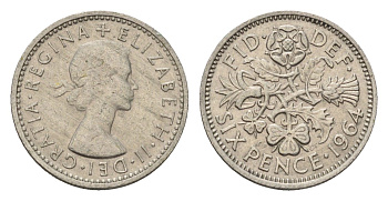 Великобритания 6 пенсов 1964 Елизавета II (1952-2022) KM 903, Spink 4149 медно-никель 100-1156