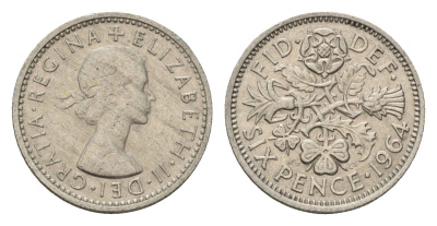 Великобритания 6 пенсов 1964 Елизавета II (1952-2022) KM 903, Spink 4149 медно-никель 100-1156