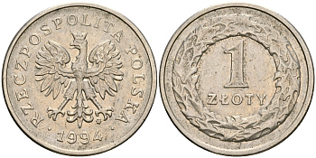 Польша 1 злотый 1994 MW KM 282 медно-никель 4364-1716