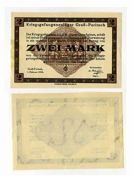 Германия 2 марки ND GROSS-PORITSCH, лагерь военнопленных C-3049 бумага aUNC 504-29-3-1