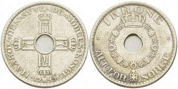НОРВЕГИЯ 1 КРОНА 1949 ХОКОН VII (1905-1957) KM 385 медно-никель 77-446